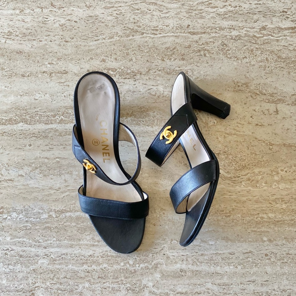 Vintage Chanel CC Turnlock Sandal Heels